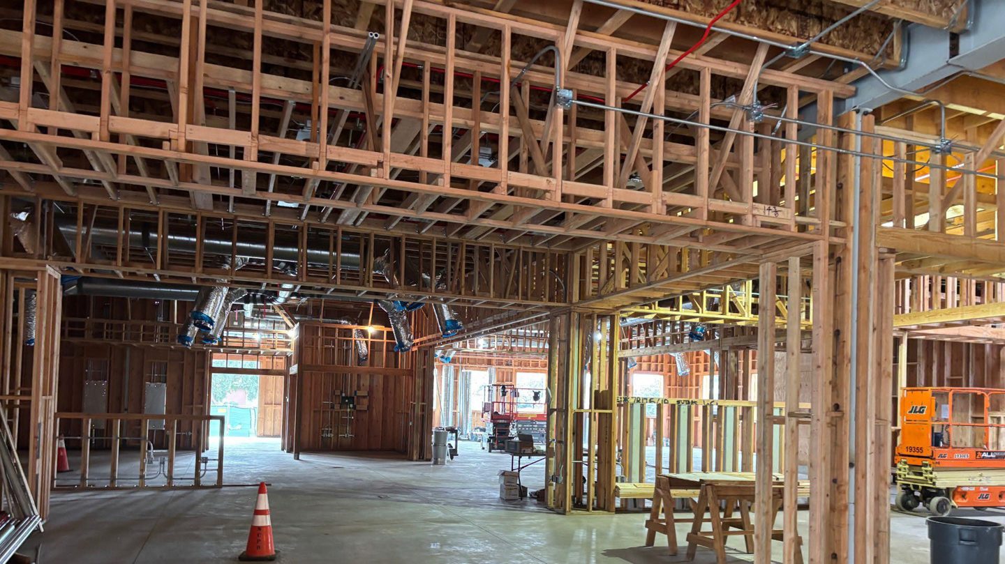 Inside the shell: shear walls and roof joists over the reading room