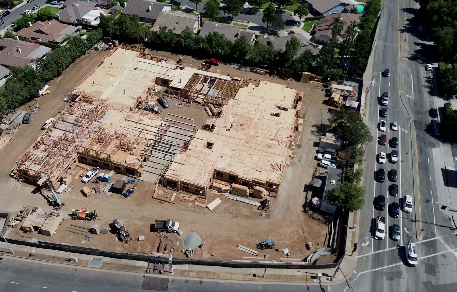 The Ivy Arcadia, full-block aerial of wood framing