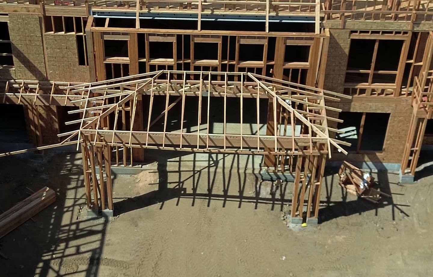 Entry canopy framing taking shape at the Ivy