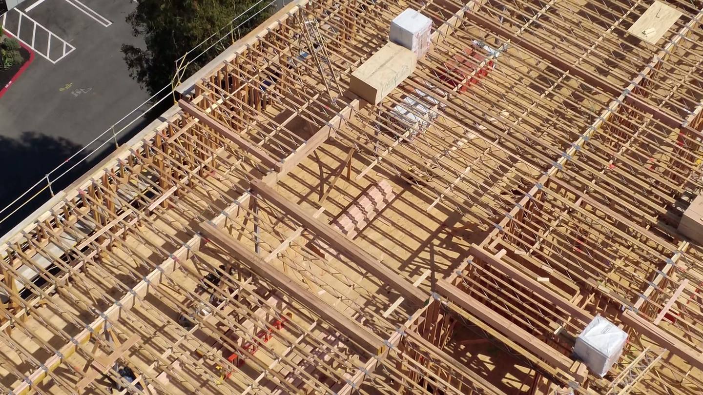Roof joist field with crane